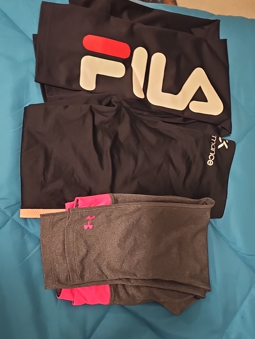 FILA Womens Black Leggings with White and Red Logo